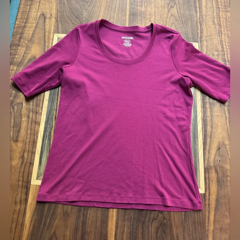 Wool& (Beetroot!) Celine Ribbed Elbow Sleeve Tee - Picture 1 of 6